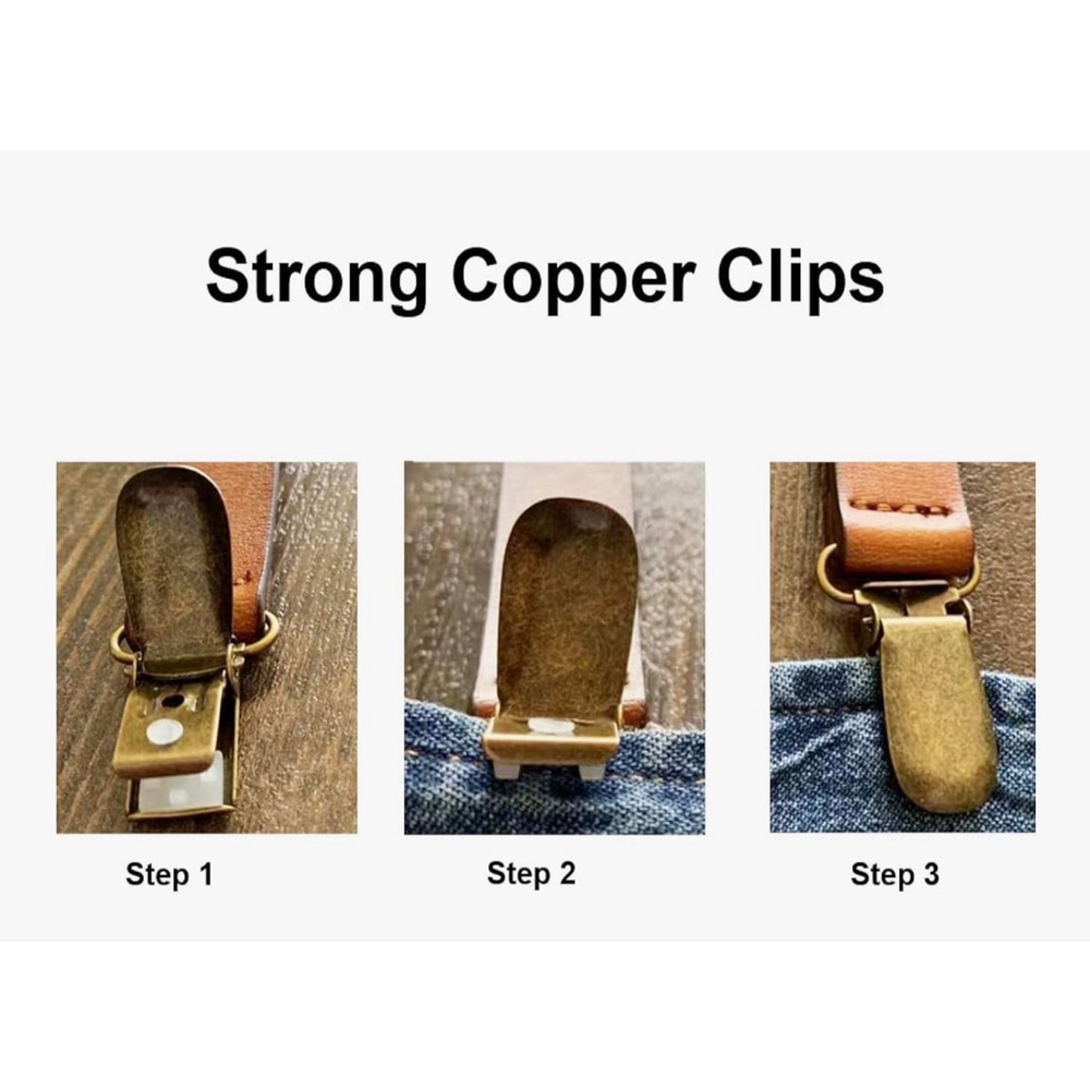NEW Mens Brown Leather Suspenders Y Back Design Adjustable Metal Clips - Picture 5 of 6